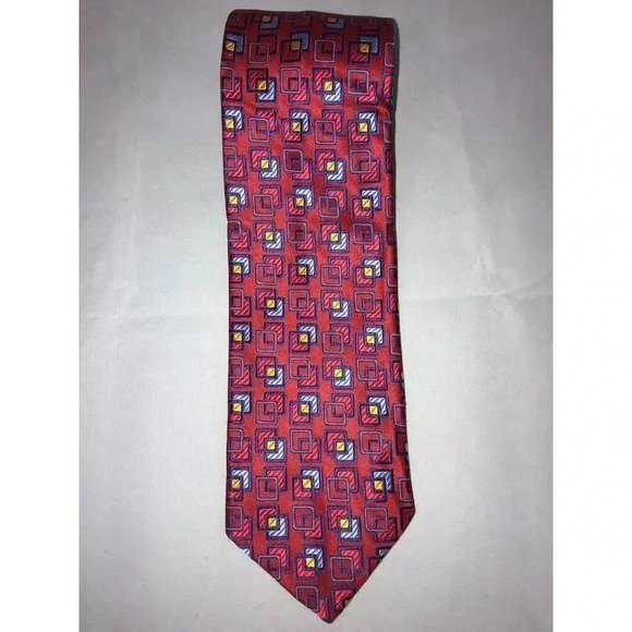 Robert Talbott "Best of Class" Red Square Geometric 100% Silk Classic Neck Tie - Picture 1 of 5